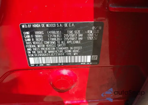 2018 Honda Hr-V Lx z USA, uszkodzony, nr VIN 3CZRU6H31JG723604